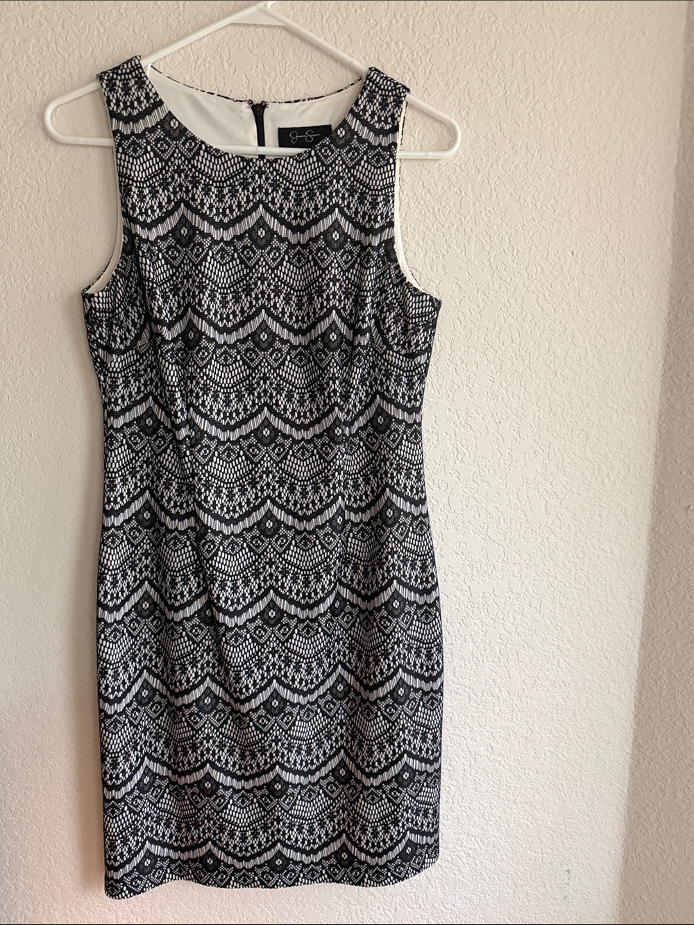 Jessica Simpson Black White Lace Print Sleeveless Fit & Flare Dress